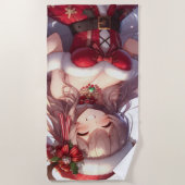 Serviette De Plage mignonne fille de Noël anime (Devant)