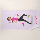 Serviette De Plage Mignonne Fille Qui Aime Faire Fonctionner Illustra (Devant)