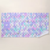 Serviette De Plage Mignonne fille rose mauve Étalons de sirène Monogr (Devant)