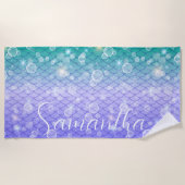 Serviette De Plage Mignonne fille sirène échelles bulles Monogramme (Devant)
