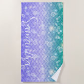 Serviette De Plage Mignonne fille sirène échelles bulles Monogramme (Devant)
