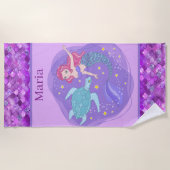 Serviette De Plage mignonne filles mermaid ajouter nom (Devant)