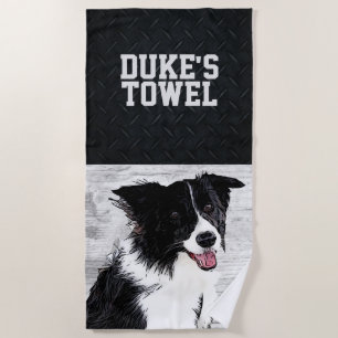 Serviette De Plage Mignonne frontière animale Collie Nom de l'animal 