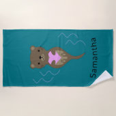 Serviette De Plage Mignonne Otter embrasse un coeur (Devant)