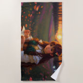 Serviette De Plage Mignonne Sad Anime Style Femme dans le pré au couc (Devant)