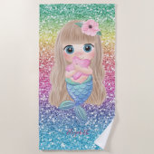 Serviette De Plage Mignonne Sirène Bébé, Parties scintillant colorée (Devant)