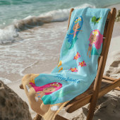 Serviette De Plage Mignonne sirène fille personnalisée sous la mer