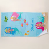 Serviette De Plage Mignonne sirène fille personnalisée sous la mer (Devant)