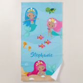 Serviette De Plage Mignonne sirène fille personnalisée sous la mer (Devant)