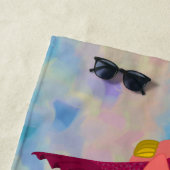 Serviette De Plage Mignonne sirène mauve personnalisée & Mermingo ros (En situation)