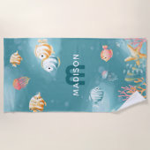 Serviette De Plage Mignonne sous la mer Nom des enfants (Devant)