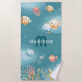 Serviette De Plage Mignonne sous la mer Nom des enfants (Devant)