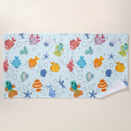 Serviette de plage Mignonnes créatures sous-marine (Devant)