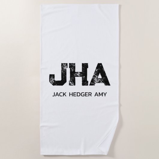 SERVIETTE DE PLAGE MINIMALIST BLACK THREE LETTER MONOGRAM NAME WHITE (Devant)