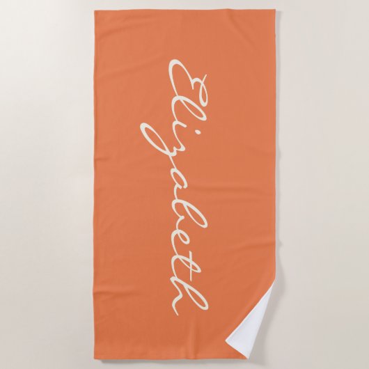 Serviette De Plage Minimalist Orange Handwritten Script Name       (Devant)
