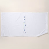 Serviette De Plage Minimalist White Blue Plain Elegant Modern Name (Devant)