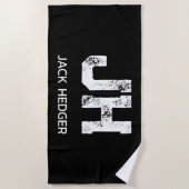SERVIETTE DE PLAGE MINIMALISTE BLANC DEUX LETTRES MONOGRAMME NOM NOIR (Devant)