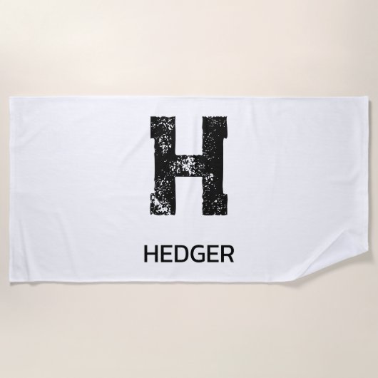 SERVIETTE DE PLAGE MINIMALISTE NOIR UNE LETTRE MONOGRAMME NOM BLANC (Devant)