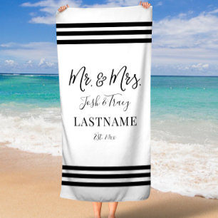Serviette De Plage Minimaliste Personnalisé M. et Mme