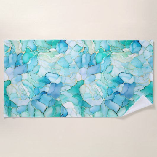 Serviette De Plage Mint Aqua Pearl Marbre or (Devant)