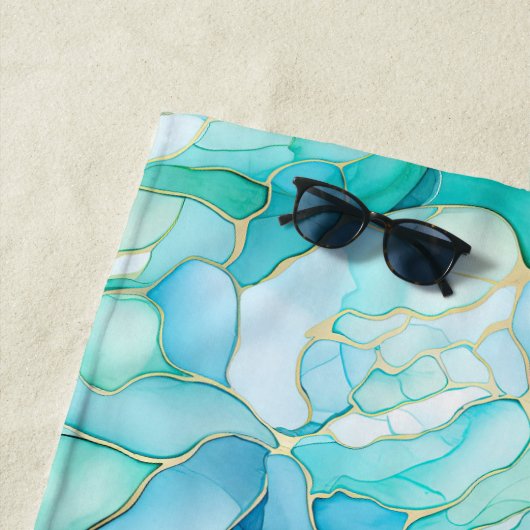Serviette De Plage Mint Aqua Pearl Marbre or (En situation)