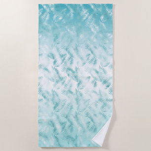 Serviette De Plage Mint Aqua White Feuilles tropicaux