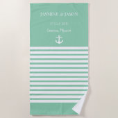 Serviette De Plage Mint Blanc Personnalisé Destination Mariage Faveur (Devant)