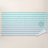 Serviette De Plage Mint French Beach Stripe Personnalisé Monogramme (Devant)