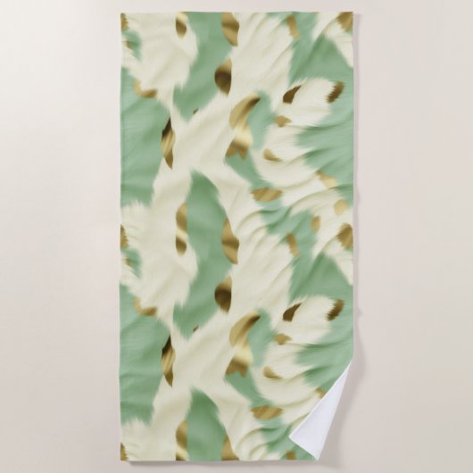 Serviette De Plage Mint Green Cream Gold Cowhide (Devant)