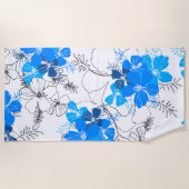 Serviette De Plage Minuit Jardin Hawaii Hibiscus Floral Bleu (Devant)