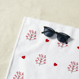 Serviette De Plage Minuscule Rouge Et Blanc Amour Arbre Coeur