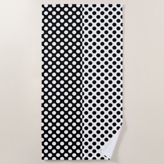 Serviette De Plage Miroir opposé point Polka noir et blanc (Devant)