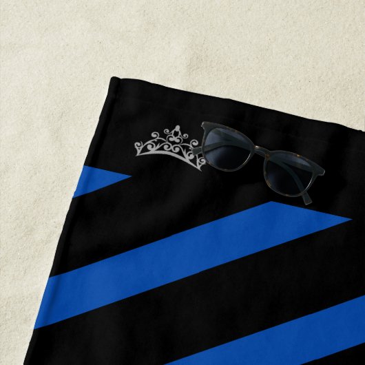 Serviette De Plage Miss USA style Beach Towe Royal Blue Stripe Crown (En situation)