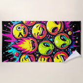 Serviette De Plage Mix Neon Funky Emoji (Devant)