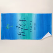 Serviette De Plage Mme Beach Ombre Océan Bleu Vert Mariage Cadeau (Devant)