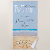 Serviette De Plage Mme Dusty Blue Beach Mariage 2 Coeurs Sable | (Devant)