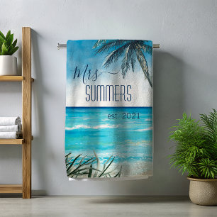 Serviette De Plage Mme. Mariée nouvellement mariée Monogram Aquarelle