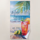 Serviette De Plage Mme. Mariée nouvellement mariée Monogram Cocktail  (Devant)