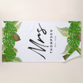 Serviette De Plage Mme. Moderne Feuilles Tropicales Écriture Minimali (Devant)