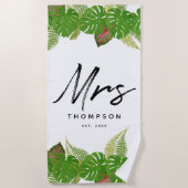 Serviette De Plage Mme. Moderne Feuilles Tropicales Écriture Minimali (Devant)