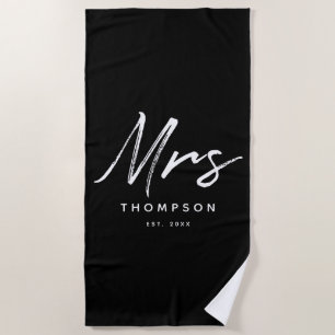 Serviette De Plage Mme Moderne Noir Blanc Minimaliste Script