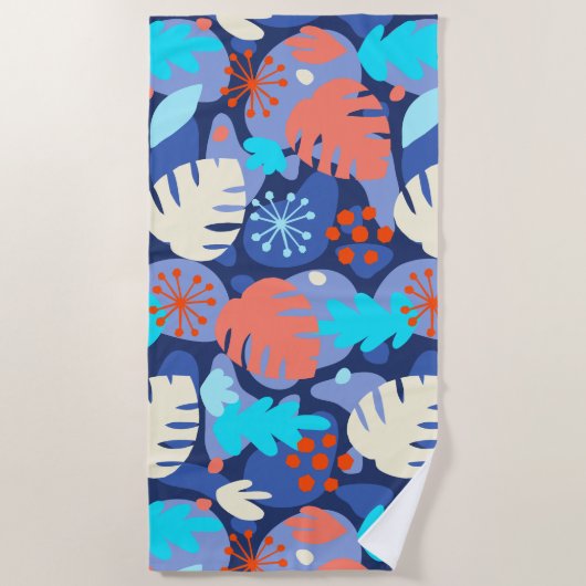 Serviette De Plage Mod Monstera Leaf Abstrait Hawaiian Tropical -Navy (Devant)