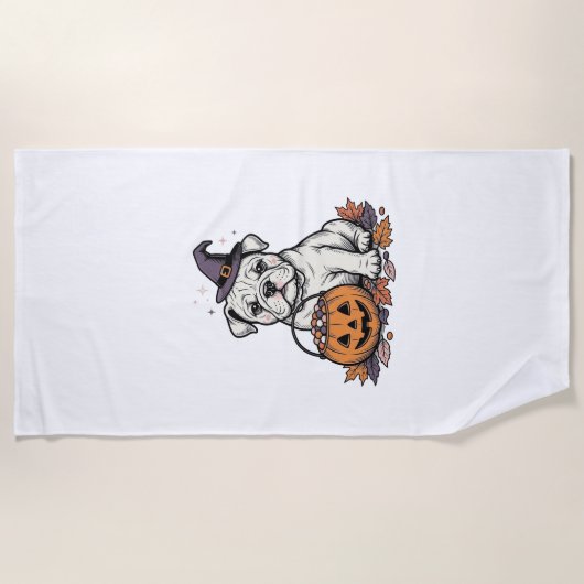 Serviette De Plage Modèle de citrouille de bouledogue d'Halloween gra (Devant)