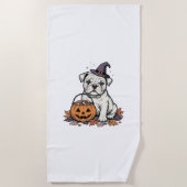 Serviette De Plage Modèle de citrouille de bouledogue d'Halloween gra (Devant)