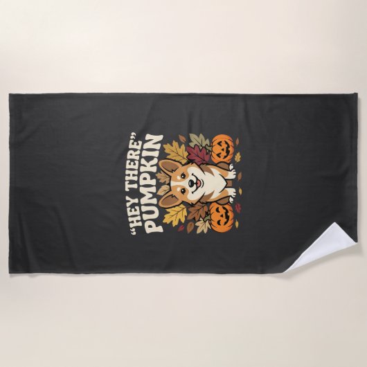 Serviette De Plage Modèle de Corgi Halloween Hey There Pumpkin (Devant)