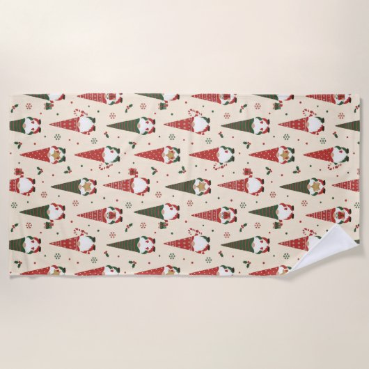 Serviette De Plage Modèle de fête de gnome de Noël (Devant)