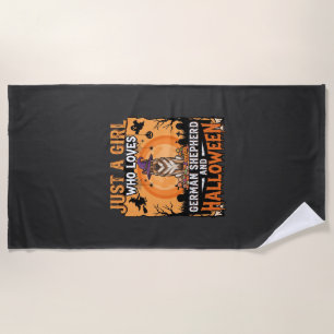Serviette De Plage Modèle de fille d'Halloween Berger Allemand sorciè