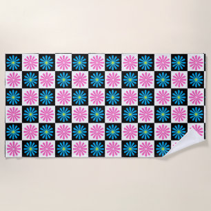 Serviette De Plage Modèle floral bleu rose géométrique