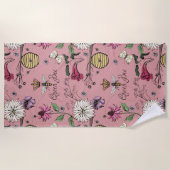 Serviette De Plage Modèle floral d'abeille-reine rose (Devant)