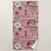 Serviette De Plage Modèle floral d'abeille-reine rose (Devant)